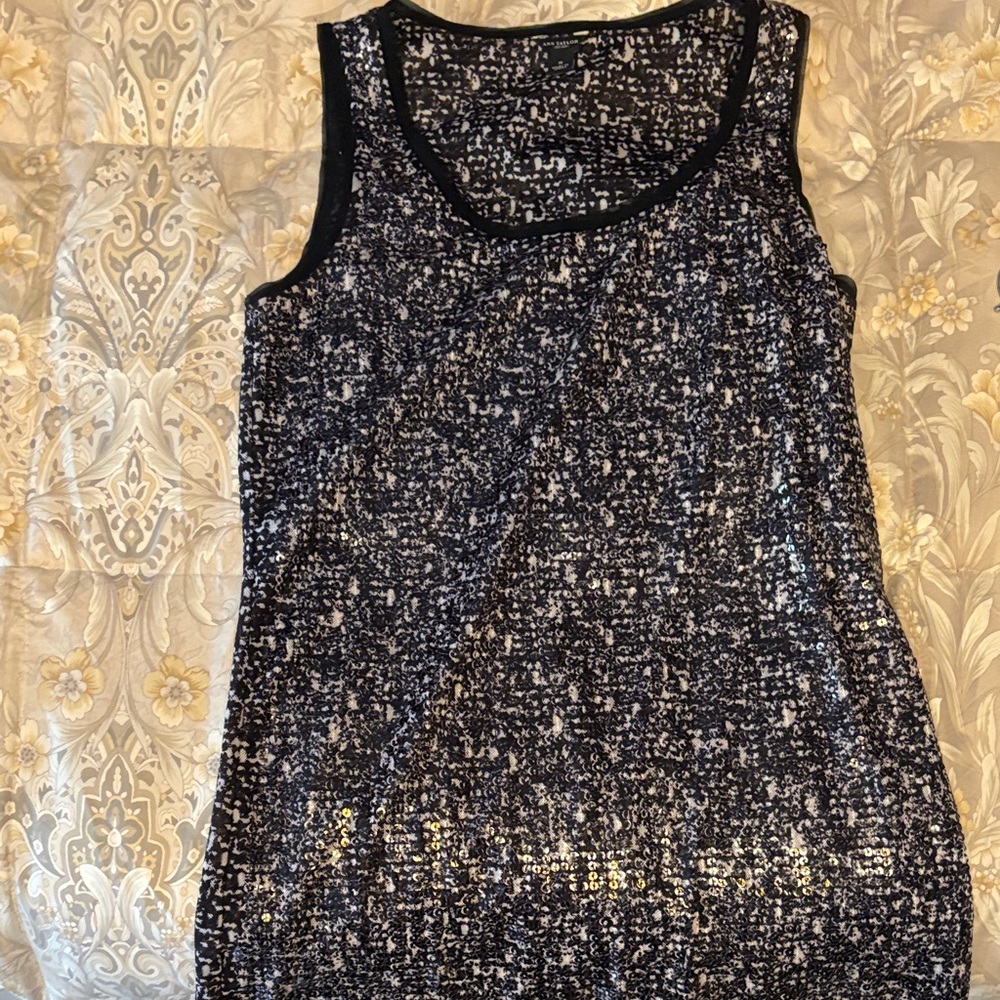 Ann Taylor Black and Silver Sequin Tank Top